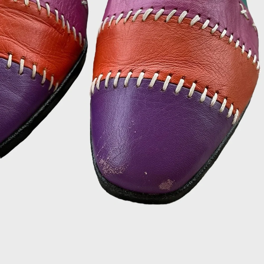 Vintage 90s Colorblock Leather Loafers Size 7.5 Bold Retro Statement